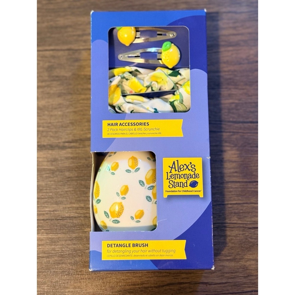 Alex's Lemonade Girl's Hair Accessory Set - Brush, Barrettes, Scrunchy